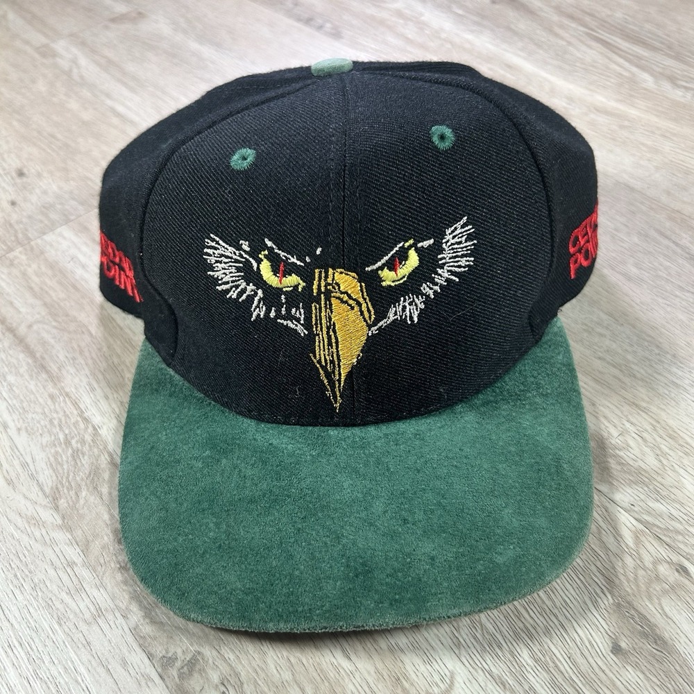 VTG 90s Cedar Point Raptor Snapback Hat Amusement Park Black Green Cap
